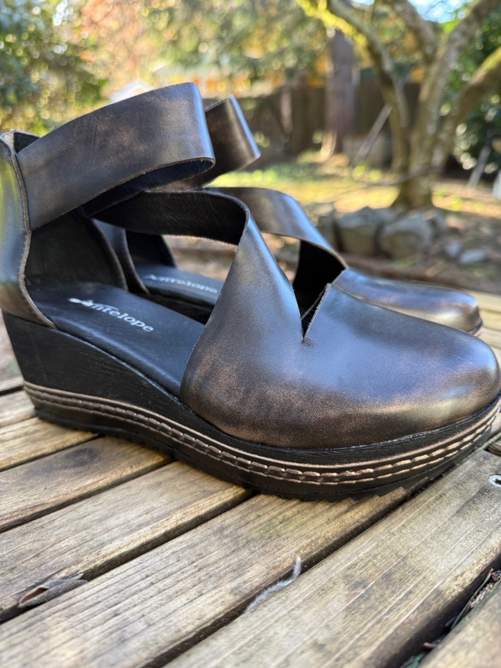 Antelope brown Leather Wedge Sandals